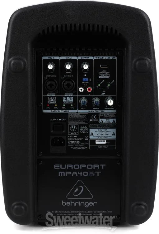 Behringer MPA40BT All-in-One Portable 40W PA System With Bluetooth Connectivity and Battery Operation - Each