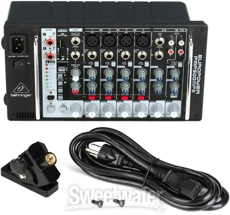 Behringer EUROPOWER PMP500MP3 8channel Ultra-Compact 500W Powered Mixer with MP3 Player, Reverb and Wireless Option