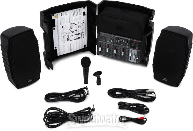 Behringer Europort PPA200 Ultra-Compact Powered Speakers 200W 5-Channel Powered Mixer with Wireless Microphone Option, Klark Teknik Multi-FX Processor and FBQ Feedback Detection