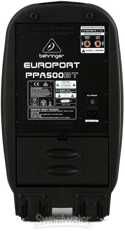 Behringer Europort PPA500BT Ultra-Compact Powered Speakers 500-Watt 6-Channel Portable PA System with Bluetooth Wireless Technology, Wireless Microphone Option, KLARK TEKNIK Multi-FX Processor and FBQ Feedback Detection