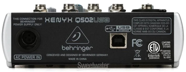 Behringer Xenyx Q502USB Premium 5-Input 2-Bus Mixer with XENYX Mic Preamp and Compressor, British EQ and USB/Audio Interface