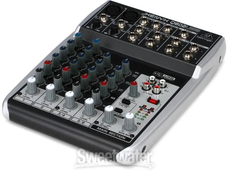 Behringer Xenyx Q802USB Premium 8-Input 2-Bus Mixer with XENYX Mic Preamps and Compressors, British EQ and USB/Audio Interface