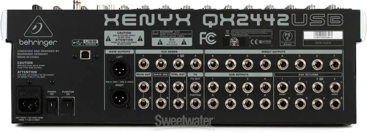 Behringer Xenyx QX2442USB Premium 24-Input 4/2-Bus Mixer with XENYX Mic Preamps and Compressors, Klark Teknik Multi-FX Processor, Wireless Option and USB/Audio Interface