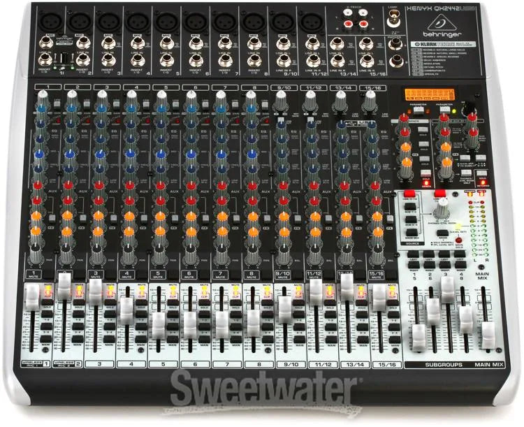 Behringer Xenyx QX2442USB Premium 24-Input 4/2-Bus Mixer with XENYX Mic Preamps and Compressors, Klark Teknik Multi-FX Processor, Wireless Option and USB/Audio Interface