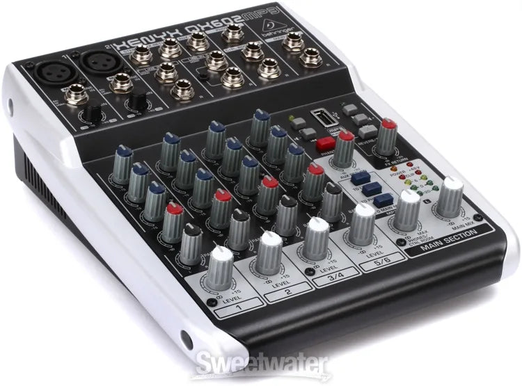 Behringer Xenyx QX602MP3 Premium 6-Input 2-Bus Mixer with XENYX Mic Preamps, British EQ, MP3 Player and Multi-FX