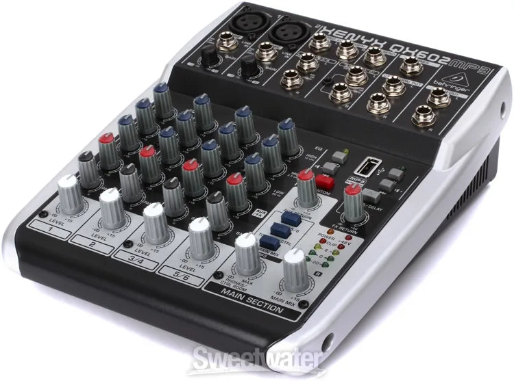 Behringer Xenyx QX602MP3 Premium 6-Input 2-Bus Mixer with XENYX Mic Preamps, British EQ, MP3 Player and Multi-FX