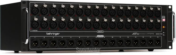 Behringer S32 I/O Box with 32 Remote-Controllable Midas Preamps, 16 Outputs and AES50 Networking featuring Klark Teknik SuperMAC Technology