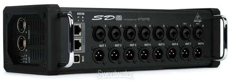 Behringer SD8 I/O Stage Box with 8 Remote-Controllable Midas Preamps, 8 Outputs, AES50 Networking and ULTRANET Personal Monitoring Hub