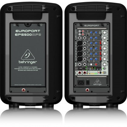 Behringer EPS500MP3 Powered Speakers Ultra-Compact 500W 8-Channel Portable PA System with MP3 Player, Reverb and Wireless Option - Pair