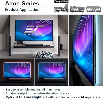 Elite AR100WH2 Aeon Series, 100-inch 16:9, 8K/4K UHD Home Theater Fixed Frame EDGE FREE Borderless Projector Screen