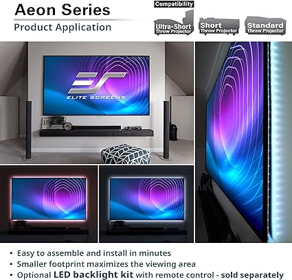Elite AR110WH2 Aeon Series, 110-inch 16:9, 8K / 4K Ultra HD Home Theater Fixed Frame EDGE FREE Borderless Projector Screen, CineWhite UHD-B Front Projection Screen - Each