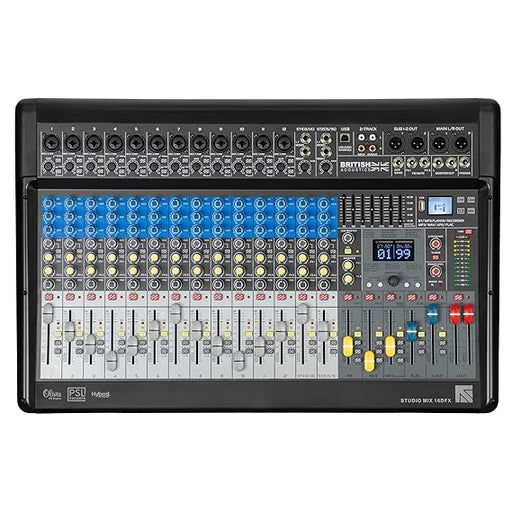 British Acoustics StudioMix 16.2 DFX - 16 Frame Analogue Mixer with Bluetooth, USB & Dual Effects.