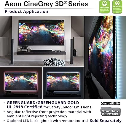 Elite AR100DHD3 Edge Free Ambient Light Rejecting Fixed Frame Projector Screen,Aeon,100-inch 16:9