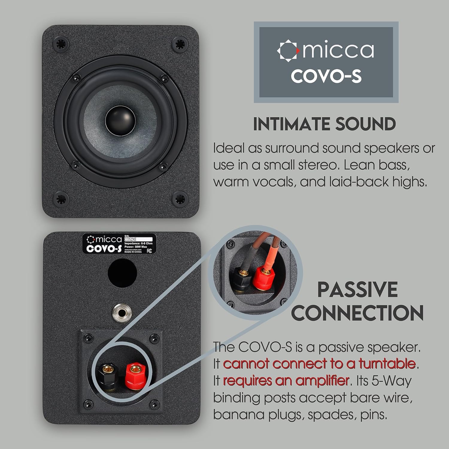 Micca COVO-S Compact 2-Way Bookshelf 25 W Studio Monitor Pair