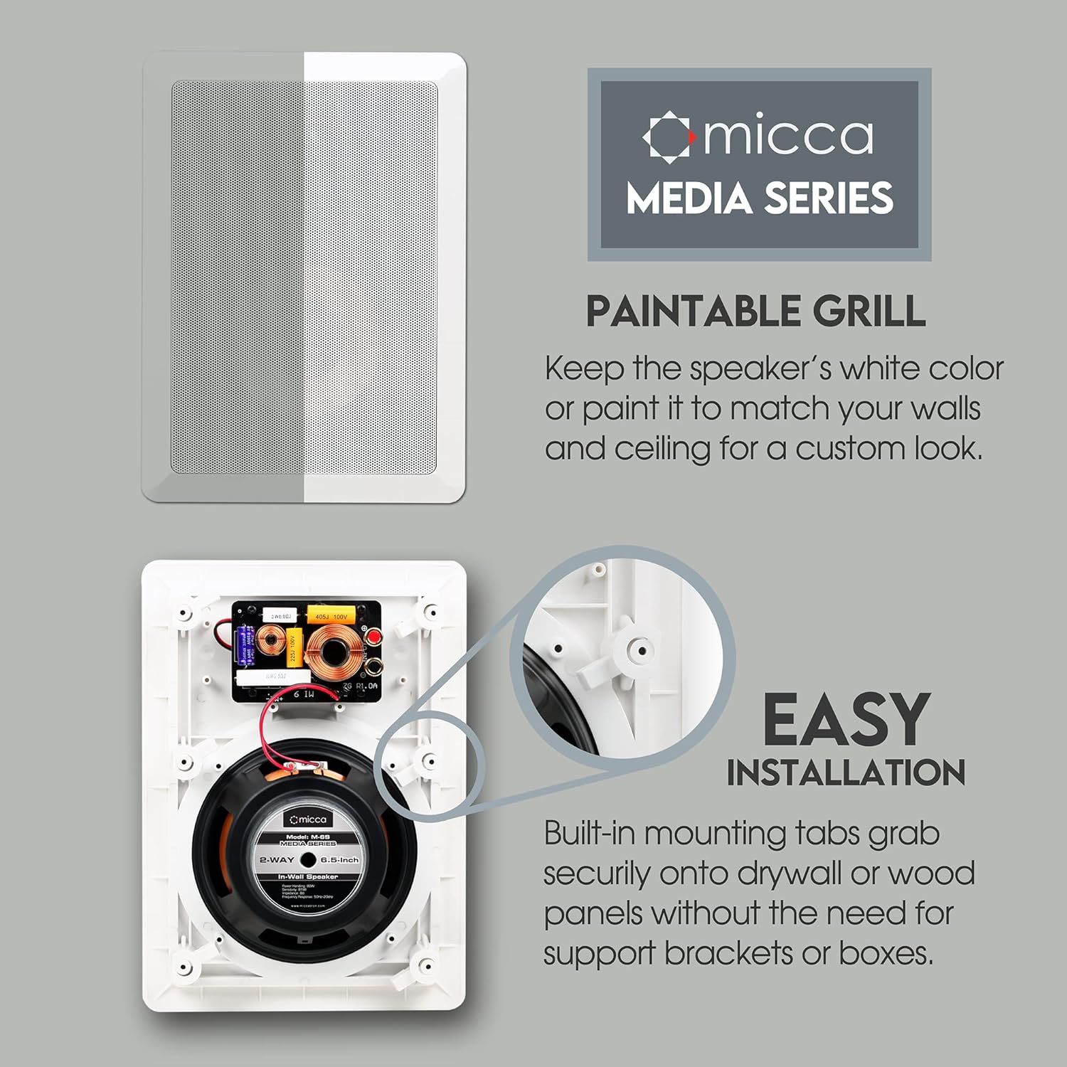 Micca M-6S 80W 6.5 " 2-Way In-Wall Speakers  - Each