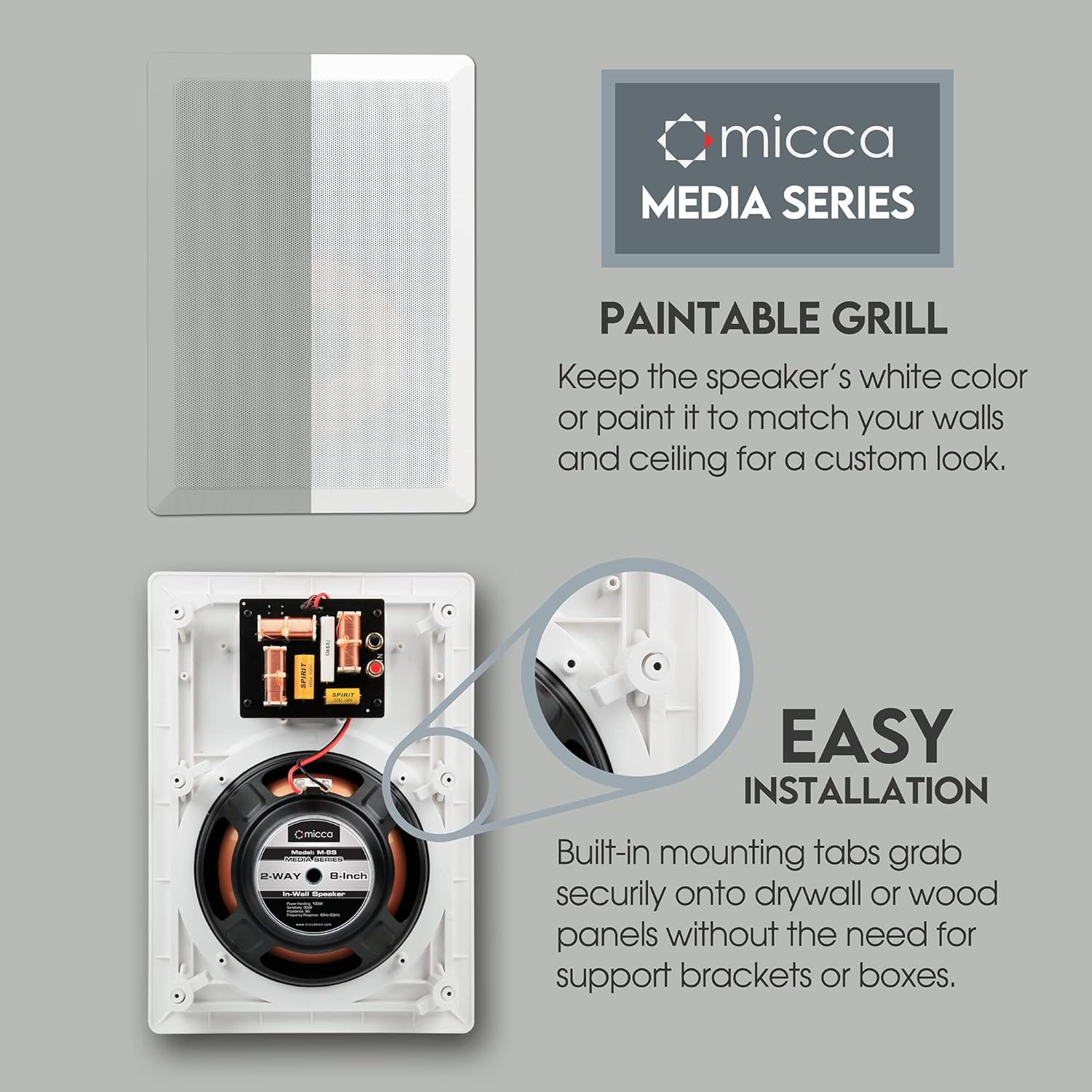 Micca M-8S 100W 8" 2-Way In-Wall Speakers  - Each