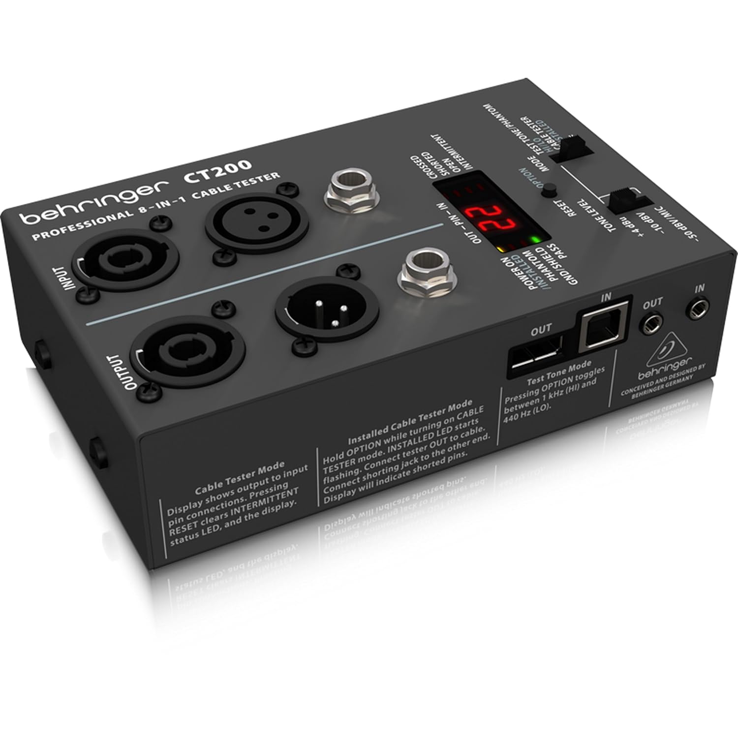 Behringer CT200 Microprocessor-Controlled 8-in-1 Cable Tester-Black