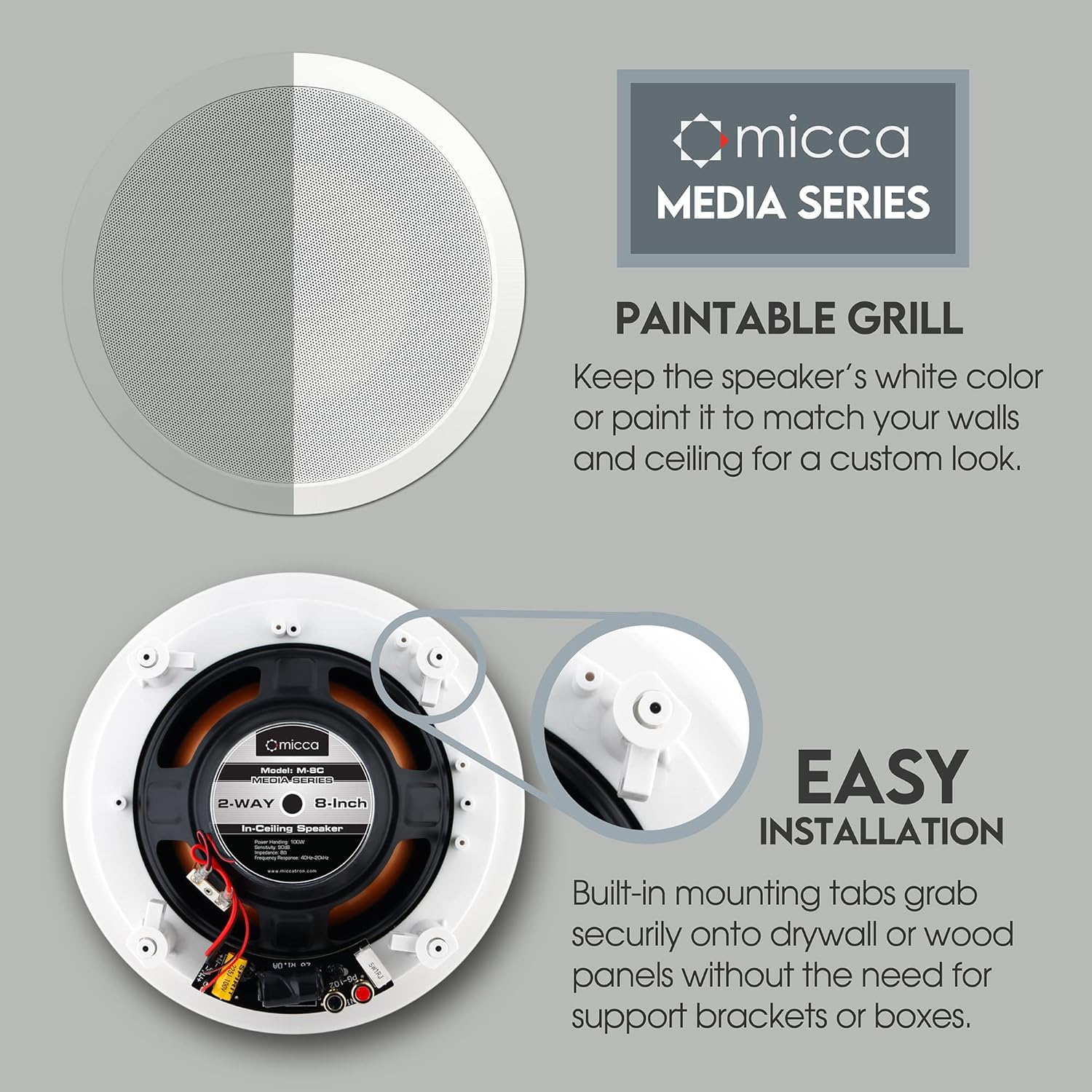 Micca M-8C 100W 8 " 2-Way In-Ceiling In-Wall Speaker - Each