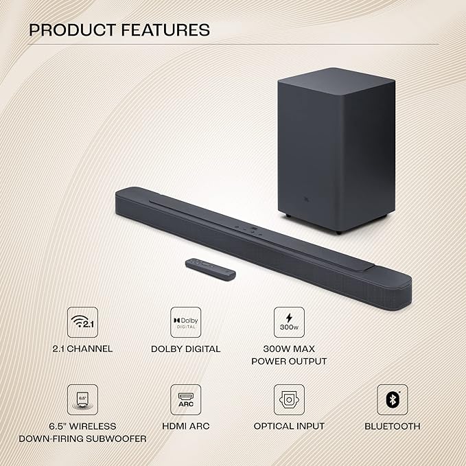 JBL Bar 2.1 Deep Bass MK2 300W Soundbar with 6.5” Down-Firing Wireless Subwoofer , Bluetooth - Set