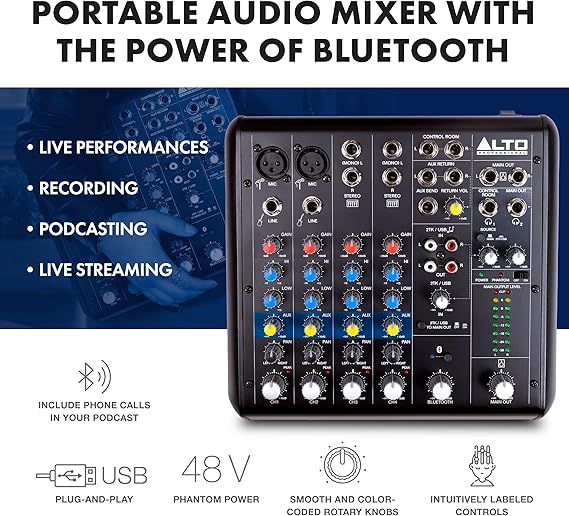 Alto Professional TRUEMIX600 6-Channel Compact Mixer with USB and Bluetooth - Each