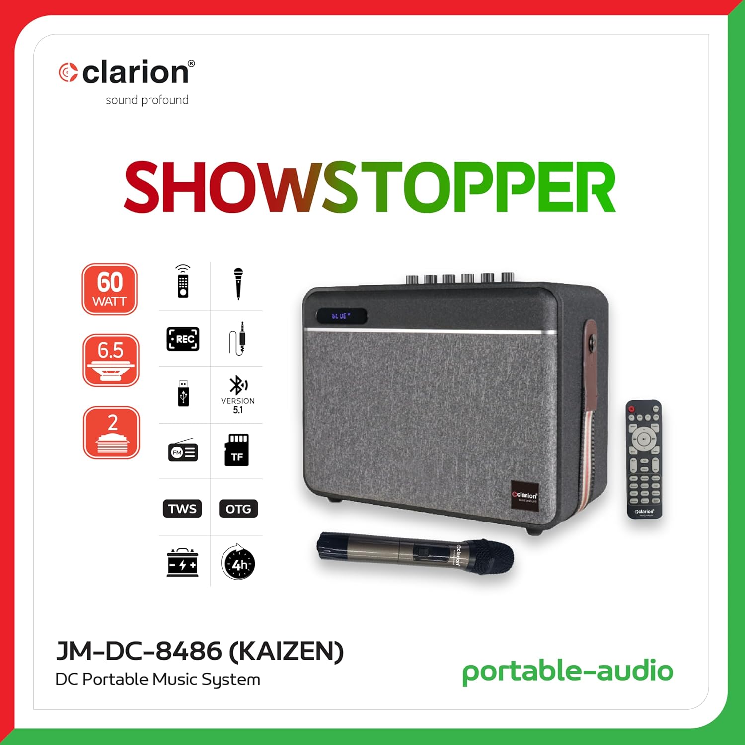 Clarion Karaoke  Kaizen JM-DC-8486 Karaoke Boom Box 60W Bluetooth Party Speaker