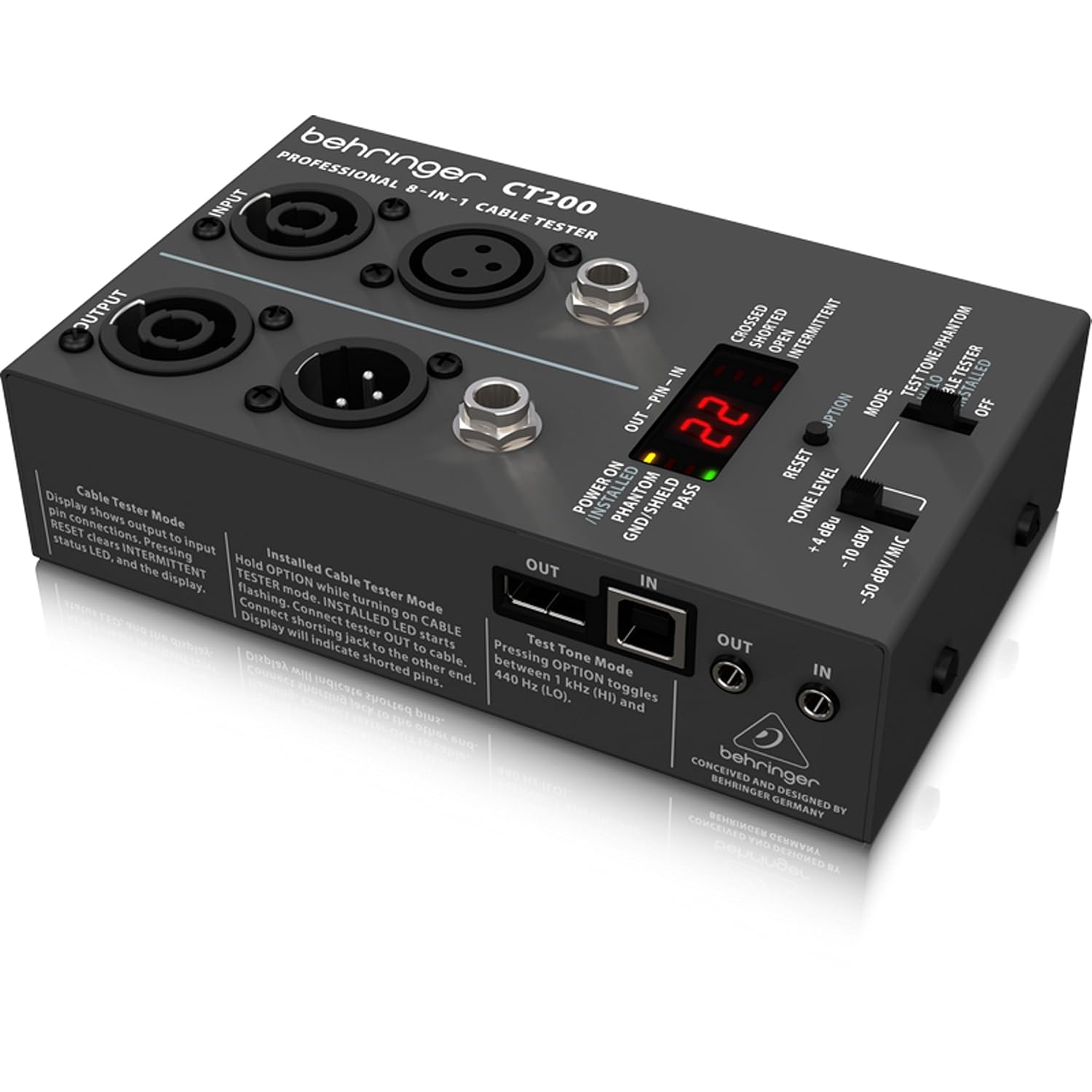 Behringer CT200 Microprocessor-Controlled 8-in-1 Cable Tester-Black