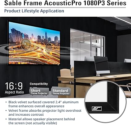 Elite ER100WH1 - 100 Inches Sable Frame B2 Series 3D 4K/8K UHD Fixed Frame Projection Screen - CineWhite