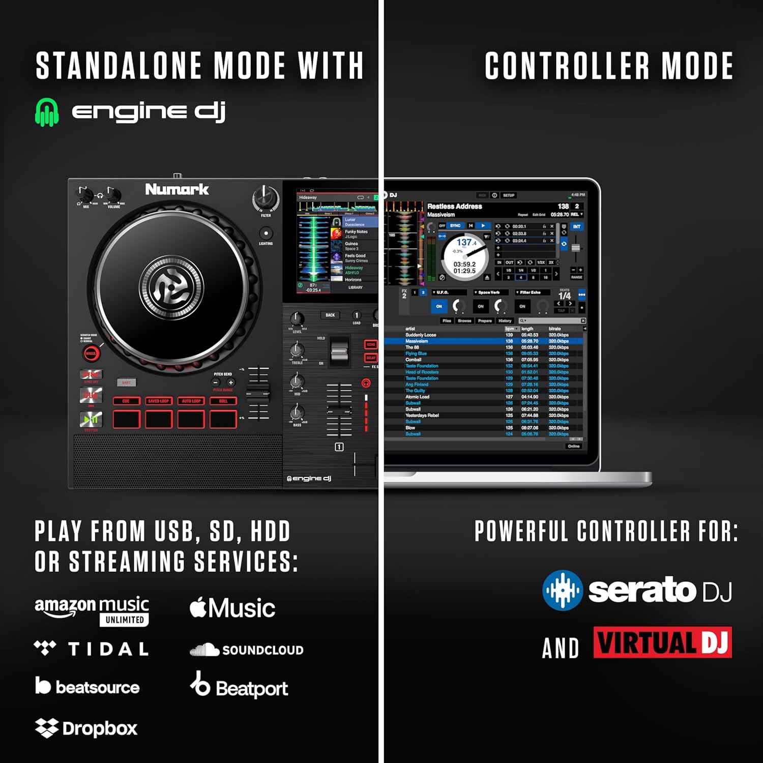 Numark Mixstream Pro + Standalone Streaming DJ Controller with Amazon Music