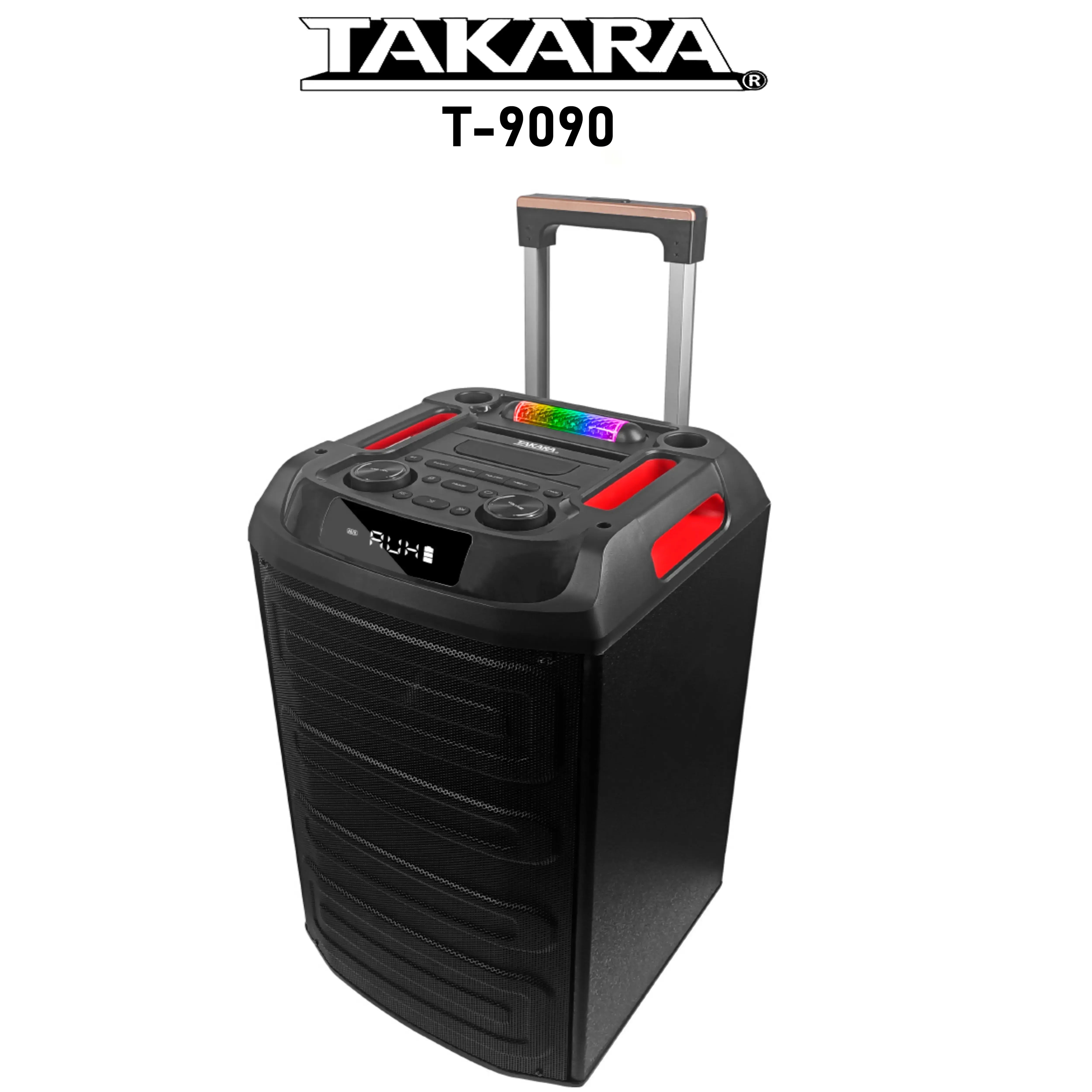 TAKARA T9090 Karaoke Party Portable Trolley Speaker with 2 Wireless Mic and Rechargeable Battery Multimedia BT, Karaoke with Audio Recording, USB, SD,FM PA System