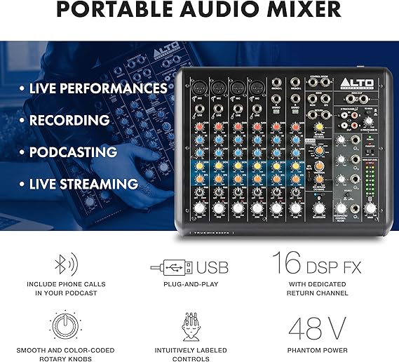 Alto Professional TRUEMIX800 FX 8-Channel Compact Mixer with USB, Bluetooth, and Alesis Multi-FX - Each