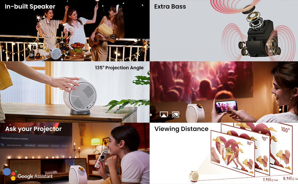 BenQ GV30 Smart Portable Projector with Extra Bass Bluetooth Speakers - Each