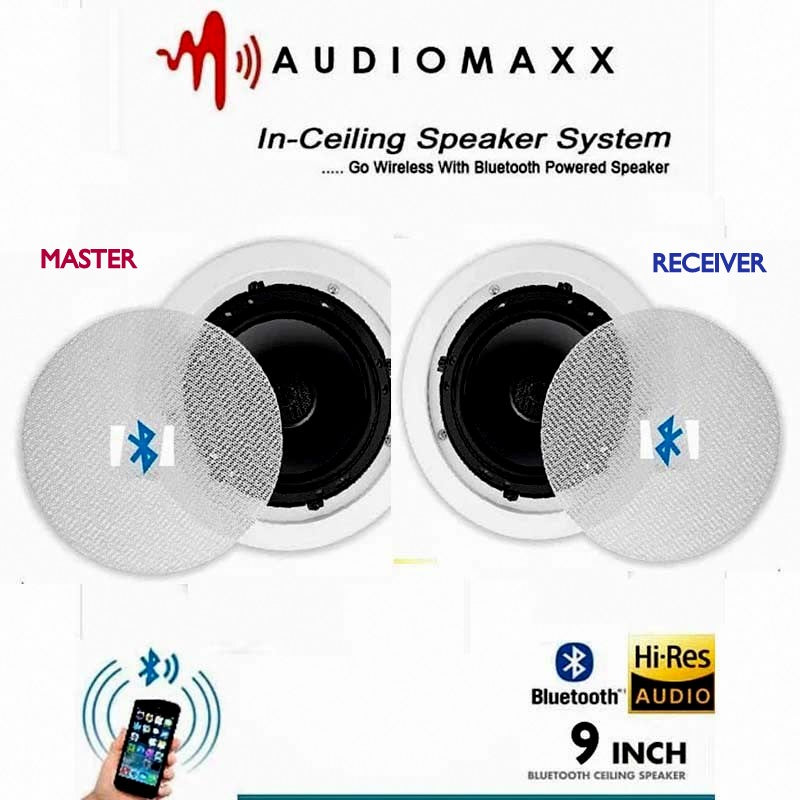 Audiomaxx - Powered Bluetooth Ceiling Speakers  60w, Slim With Magnetic Grill - Pair