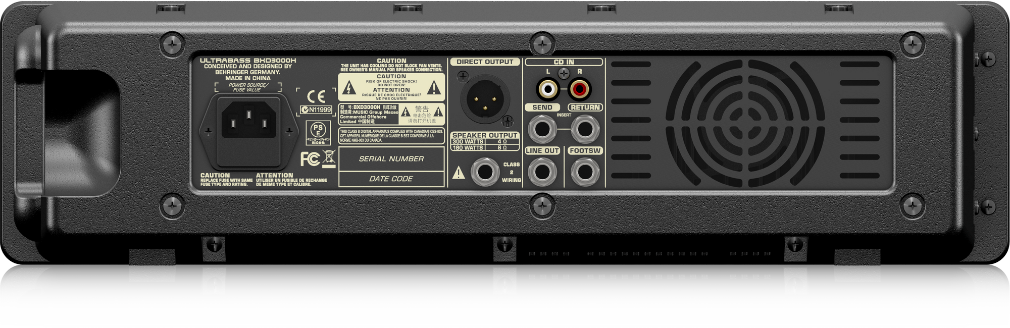 Behringer UltraBass BXD3000H Ultra-Lightweight 300W 2-Channel Bass Amplifier Head with FBQ Spectrum Analyzer, Ultrabass Processor and Compressor