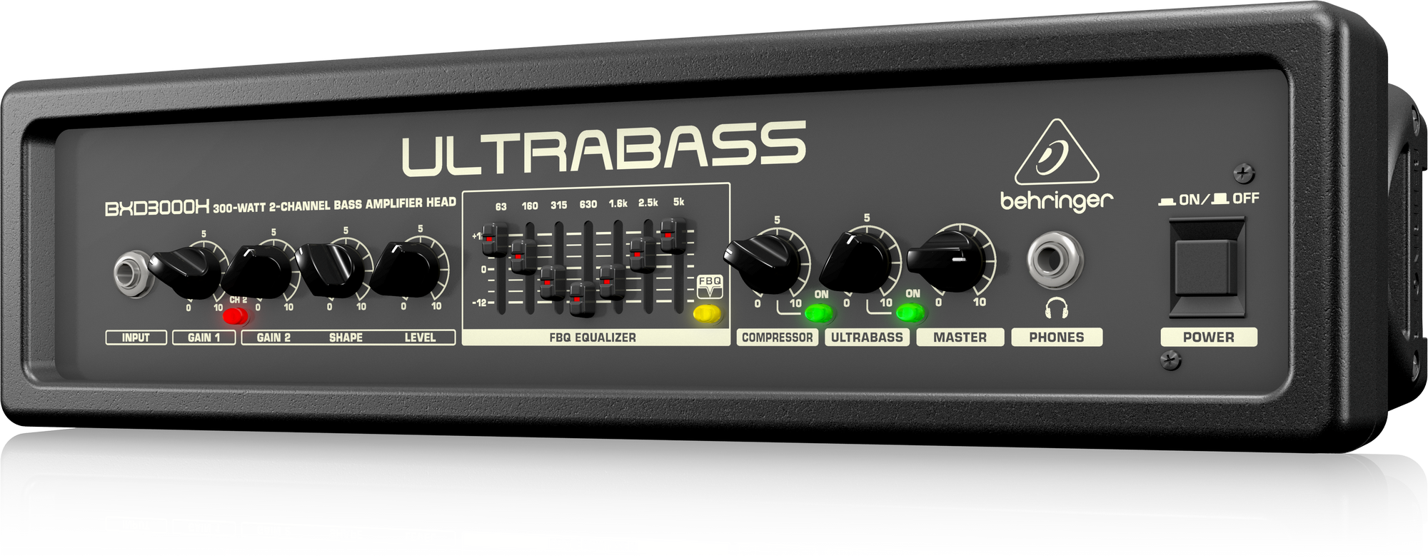 Behringer UltraBass BXD3000H Ultra-Lightweight 300W 2-Channel Bass Amplifier Head with FBQ Spectrum Analyzer, Ultrabass Processor and Compressor