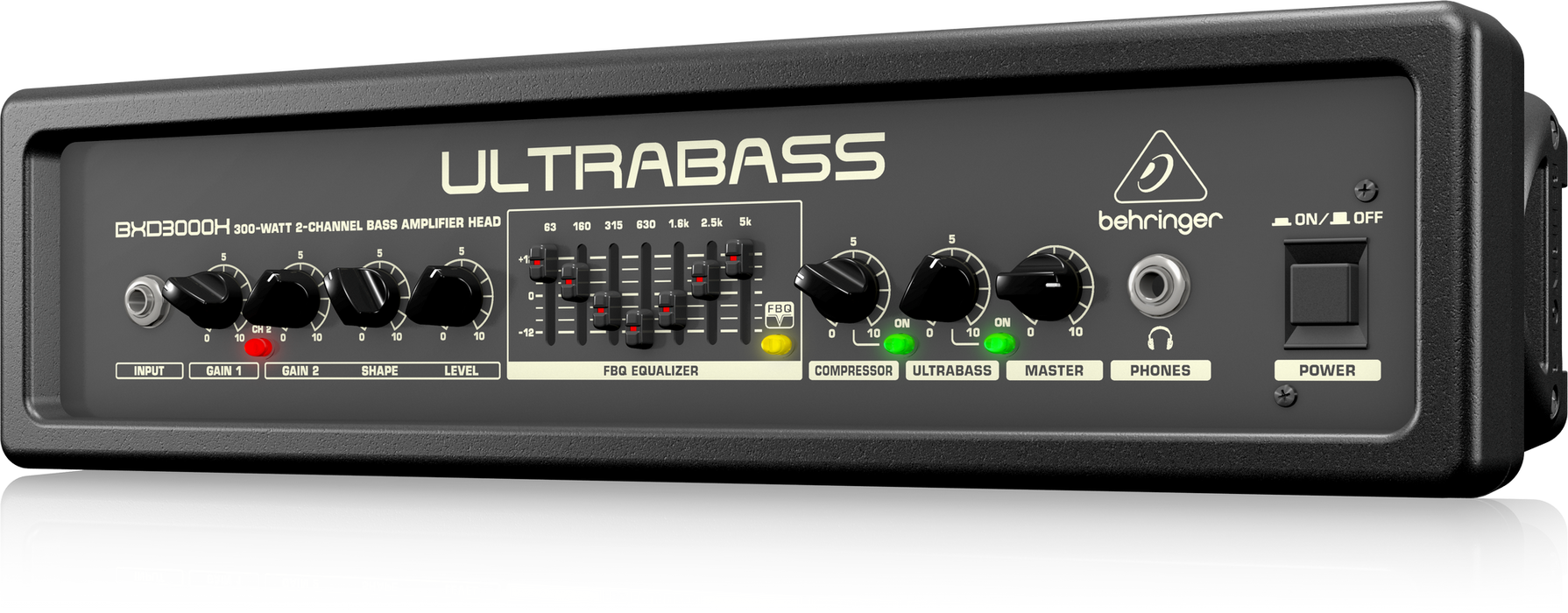 Behringer UltraBass BXD3000H Ultra-Lightweight 300W 2-Channel Bass Amplifier Head with FBQ Spectrum Analyzer, Ultrabass Processor and Compressor