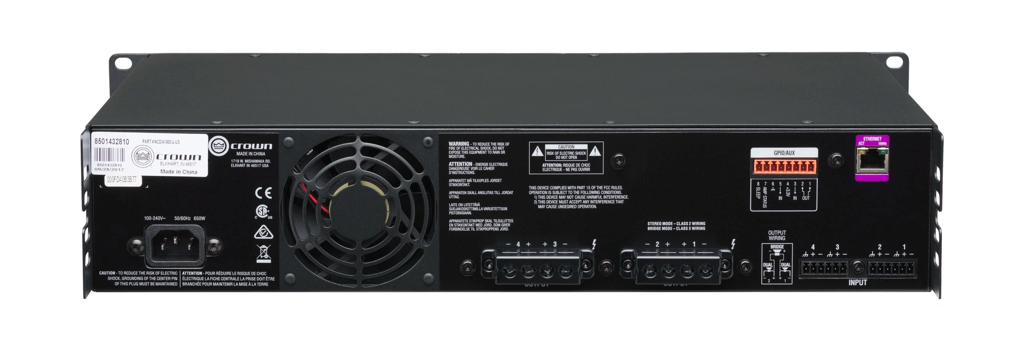 Crown CDi4x600 Analog input, 4 Channel Amplifier, 600W per Output Channel - Each
