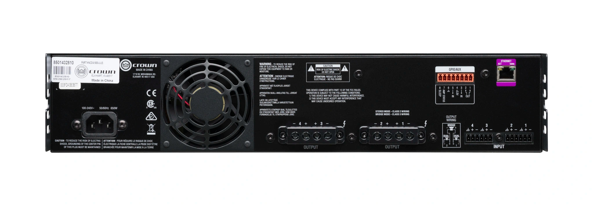 Crown CDi4x600 Analog input, 4 Channel Amplifier, 600W per Output Channel - Each
