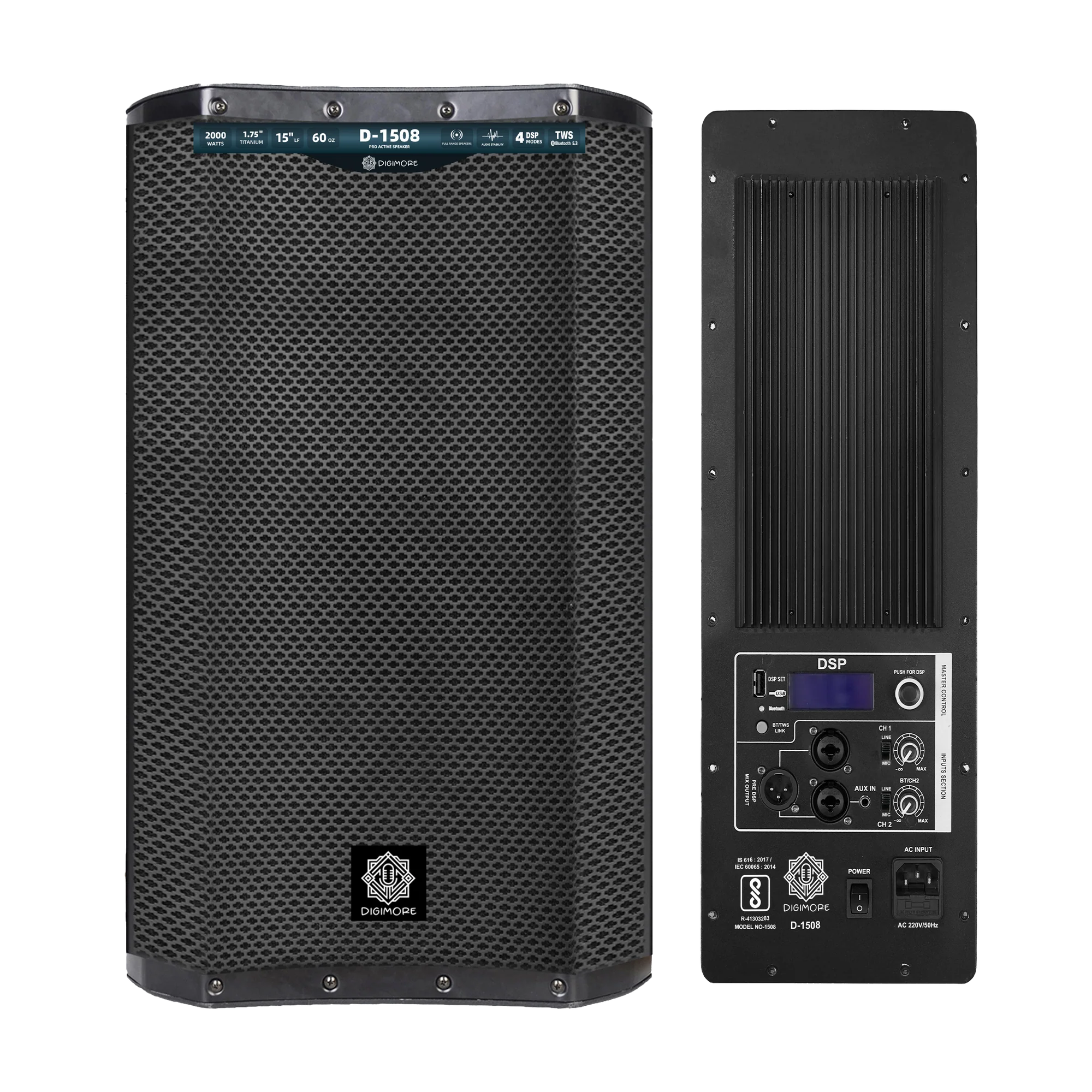 Digimore D-1508 500W RMS 2-Way Active Speaker with Class-H Amplification for Clear and Powerful Audio Performance