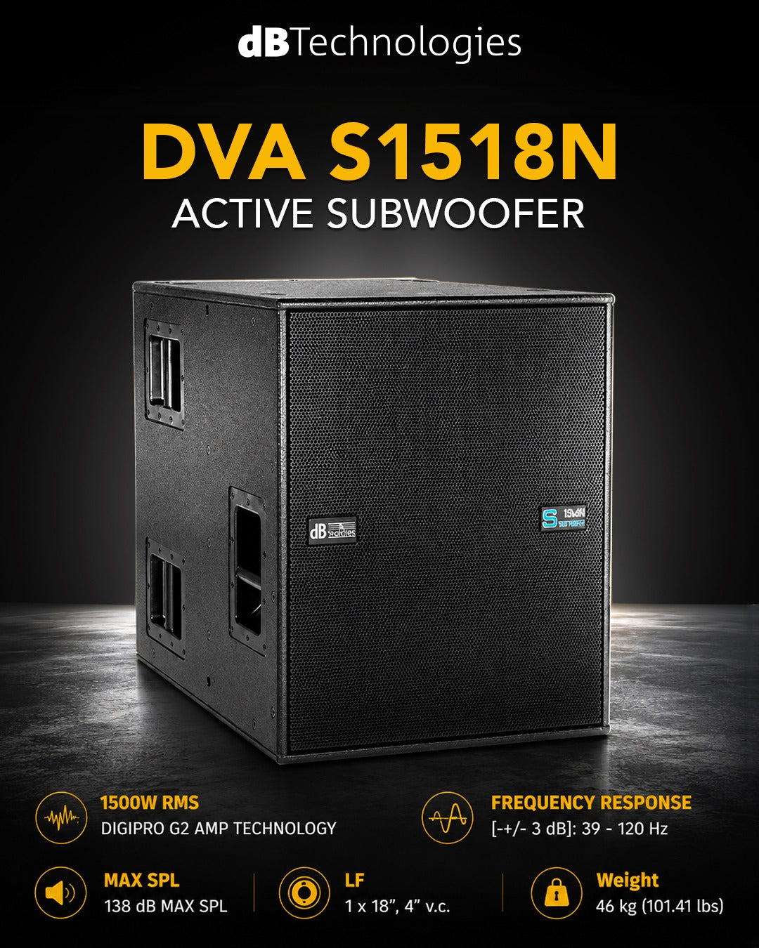 dBTechnologies DVA S1518N 1500W RMS Active 18" Subwoofer With Digipro G2 Amplification