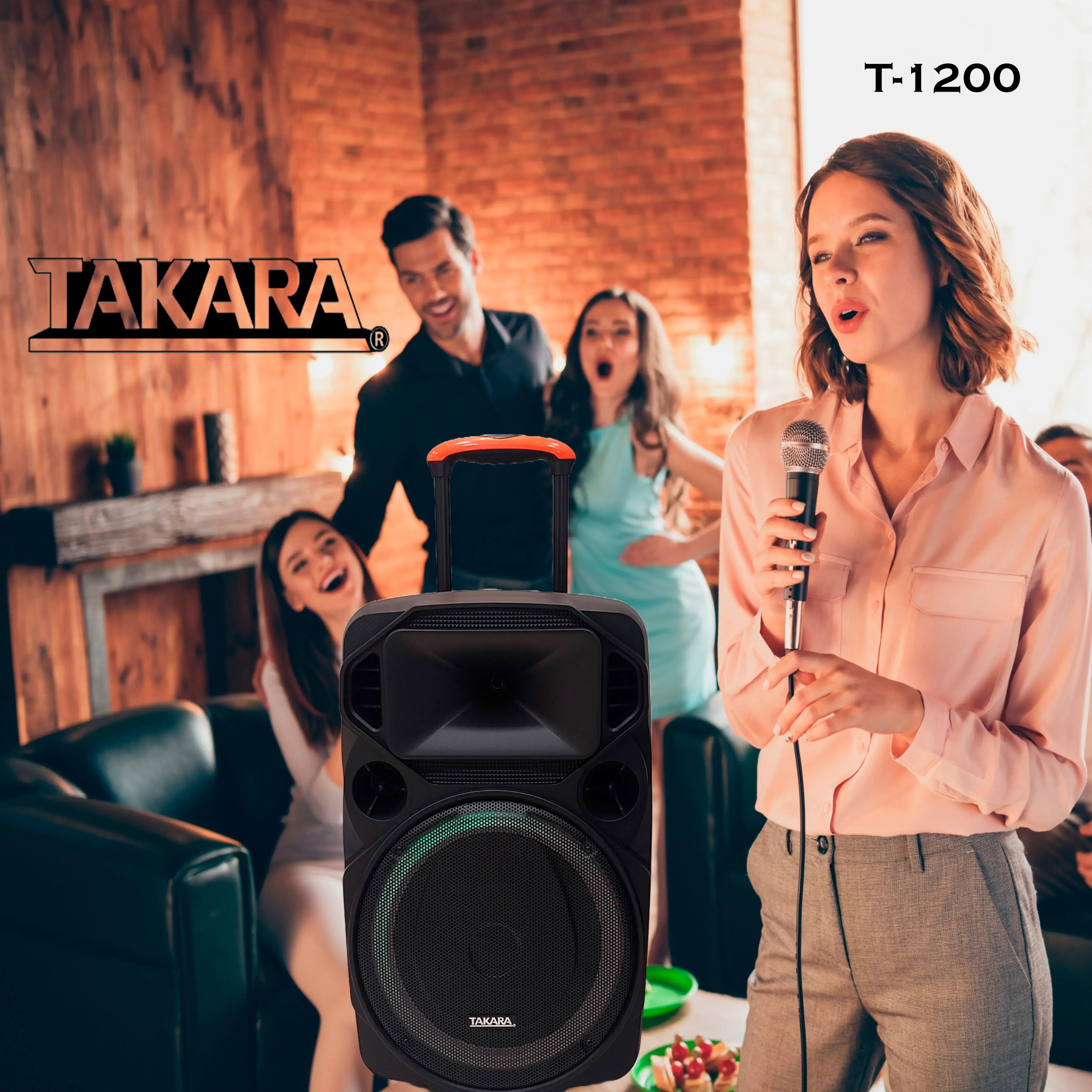 TAKARA T1200 New Karaoke Party Portable Trolley Speaker 150W RMS with 2 Wireless Mic and Rechargeable Battery Heavy Bass with Multimedia BT, Karaoke with Audio Recording, USB, SD,FM PA System