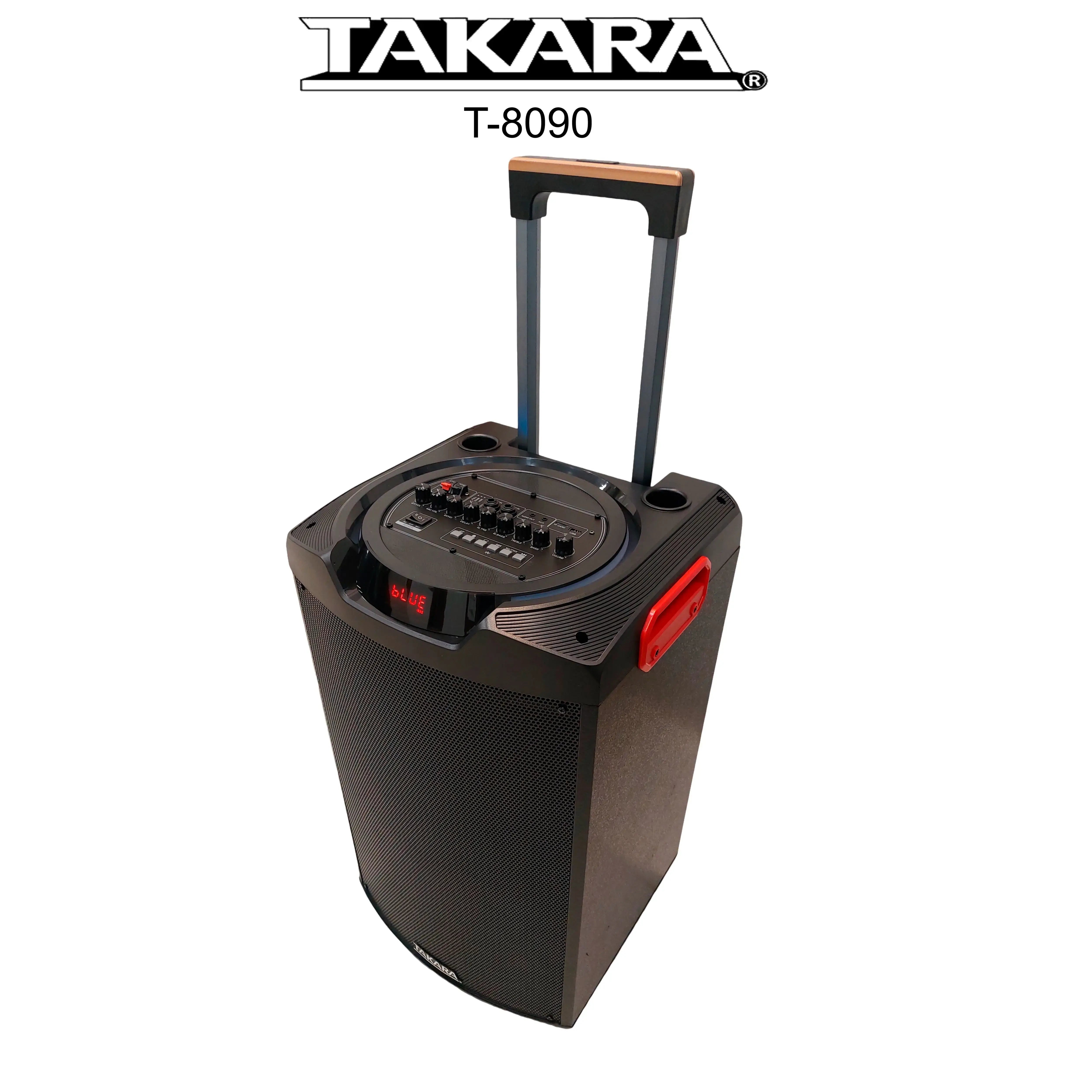 Takara T8090 Karaoke Party Portable Trolley Speaker, 2 Wireless Mic And Rechargeable Battery Multimedia BT, Karaoke With Audio Recording, USB, SD,FM PA System