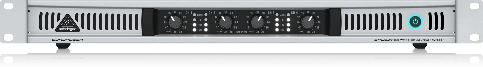 Behringer Europower EPQ304 Professional 300W Lightweight 4-Channel Power Amplifier with ATR (Accelerated Transient Response) Technology