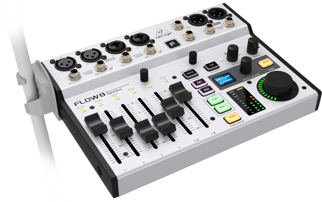 Behringer FLOW 8 8-Input Digital Mixer with Bluetooth Audio and App Control, 60 mm-Channel Faders, 2 FX Processors and USB/Audio Interface