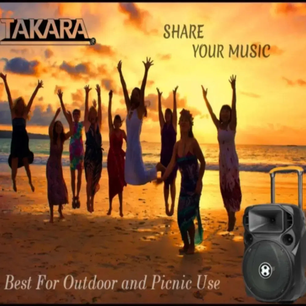 Takara 1112 Portable Karaoke Trolley Speaker 12" 60w,Bluetooth,USB,Battery, Wirelsss Microphones