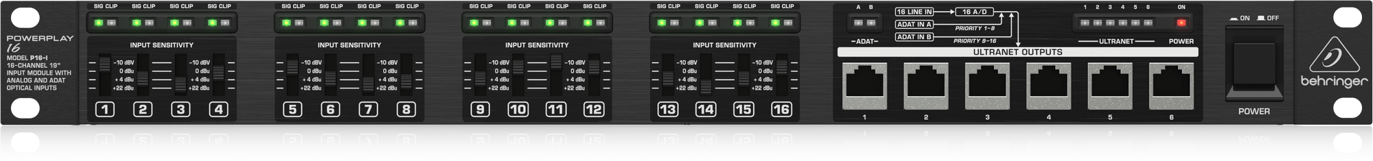 Behringer Powerplay P16-I 16-Channel 19'' Input Module with Analog and ADAT * Optical Inputs