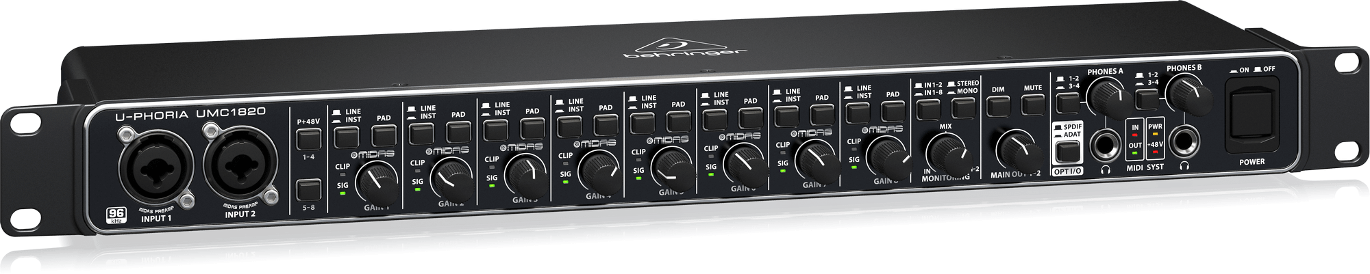 Behringer U-Phoria UMC1820 Audiophile 18x20, 24-Bit/96 kHz USB Audio/MIDI Interface with Midas Mic Preamplifiers