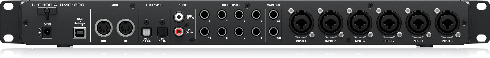 Behringer U-Phoria UMC1820 Audiophile 18x20, 24-Bit/96 kHz USB Audio/MIDI Interface with Midas Mic Preamplifiers