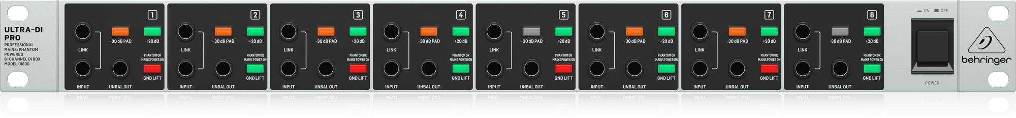 Behringer Ultra-DI Pro DI800 V2 Professional Mains/Phantom Powered 8-Channel DI Box