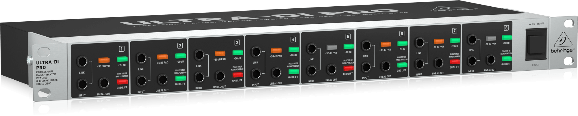 Behringer Ultra-DI Pro DI800 V2 Professional Mains/Phantom Powered 8-Channel DI Box