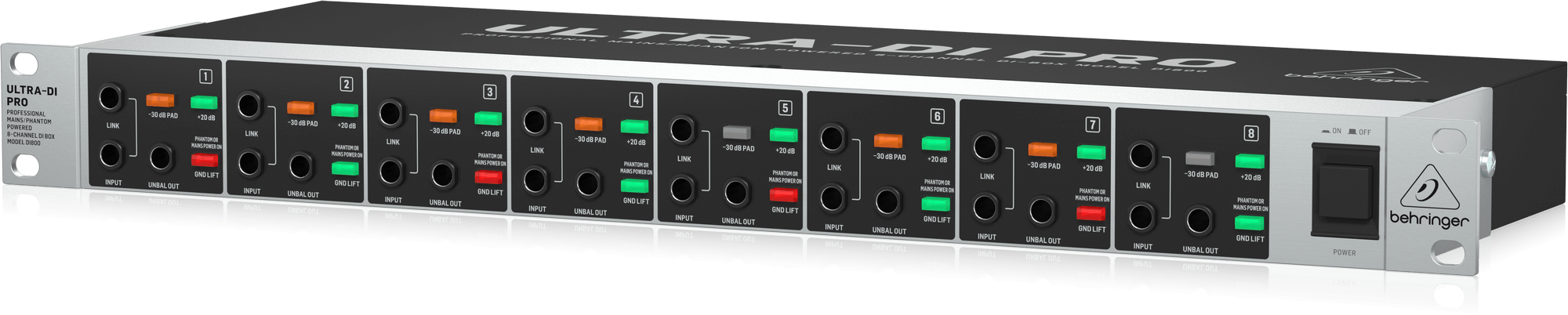 Behringer Ultra-DI Pro DI800 V2 Professional Mains/Phantom Powered 8-Channel DI Box